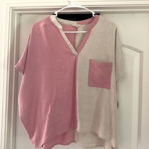 Sz small linen blend pink and off white shirt
